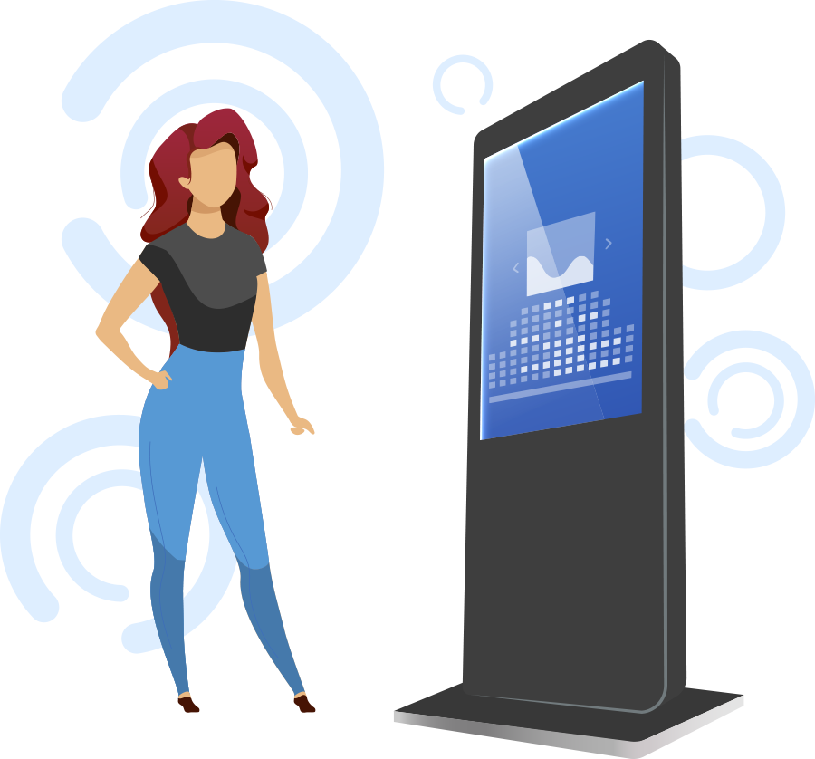 Morning Media Digital Marketing Woman Looking at Kiosk Illustration