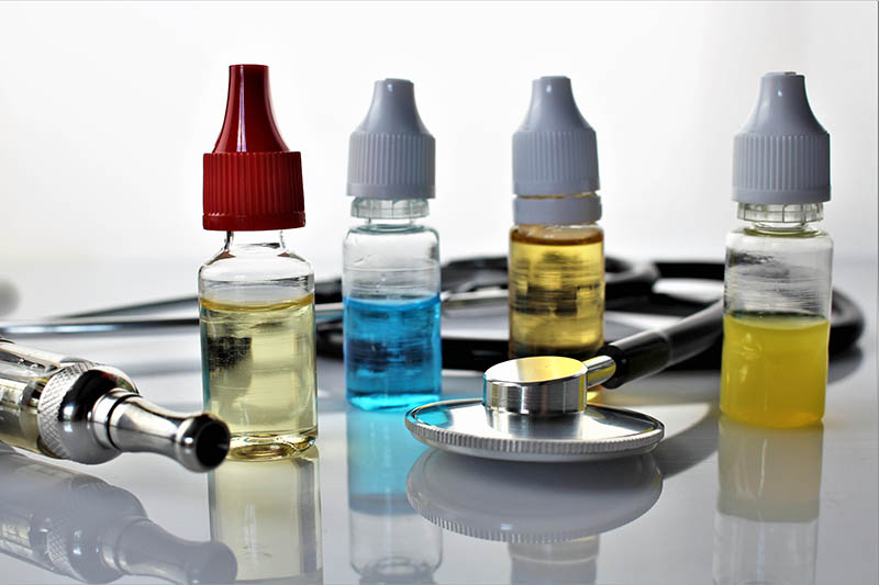 E-Liquid vials and a stethoscope