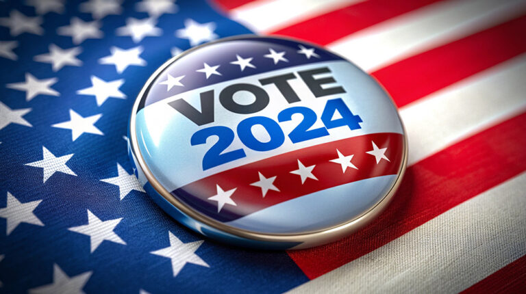 Vote Vape 2024 button and flag